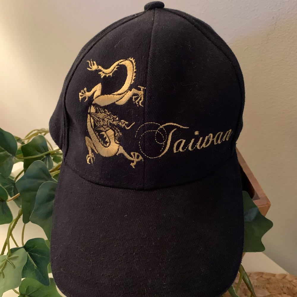 Taiwan Black Cap with Gold Dragon Embroidery
